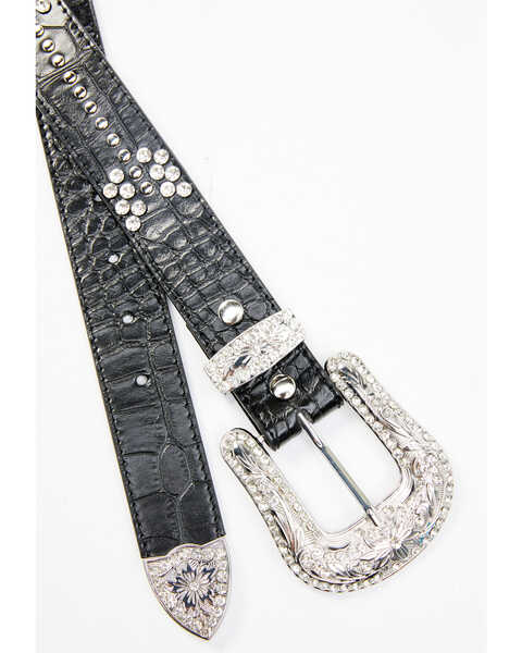 Image #2 - Shyanne Women's Croc Print Bling Arrow Belt, Black, hi-res
