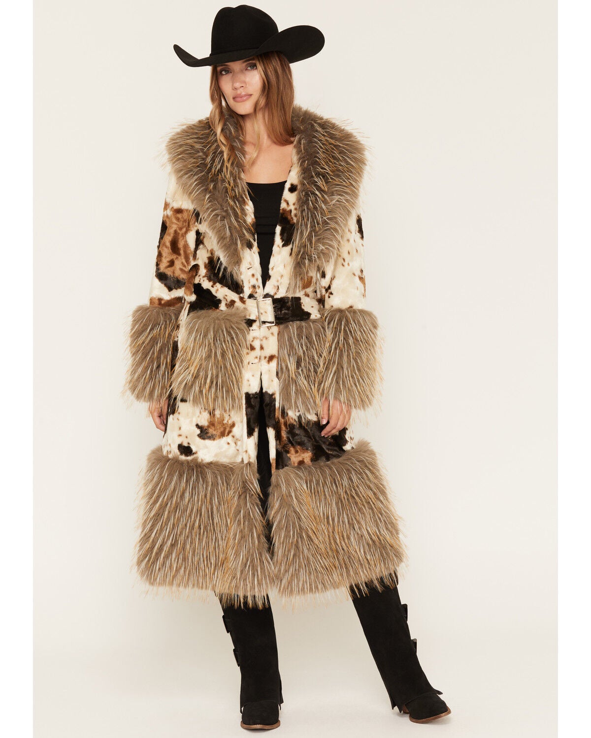 Azalea Wang Women's Brynna Cow Print Faux Fur Coat, Cow Print, hi-res