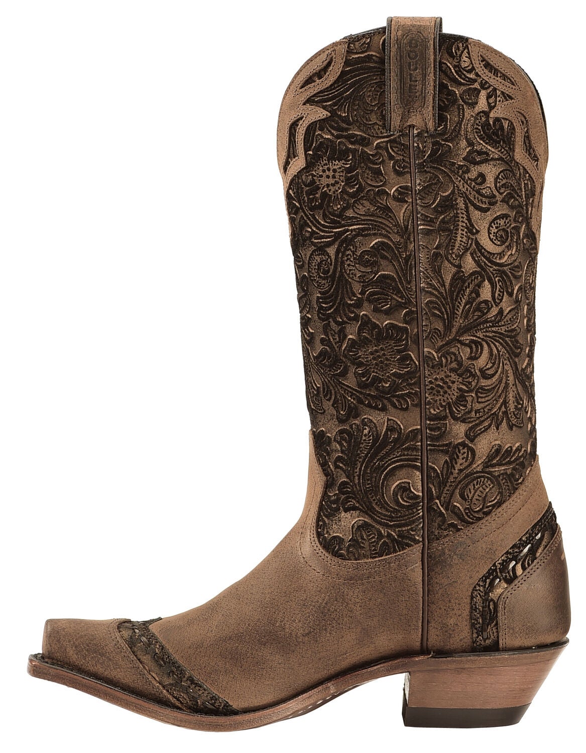 Image #3 - Boulet Women's Fancy Hand Tooled Inlay Western Boots - Snip Toe, Tobacco, hi-res