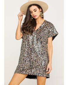 By Together Women's Gold & Silver Sequin Short Sleeve Mini Dress, Gold, hi-res