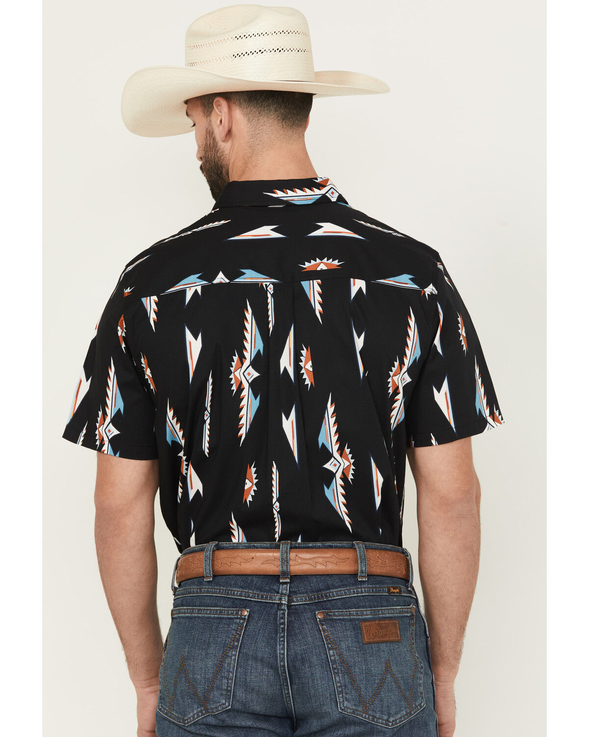Image #4 - RANK 45® Men's Ryder Vertical Thunderbird Short Sleeve Button-Down Stretch Western Shirt, Black, hi-res