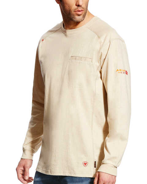 Image #1 - Ariat Men's FR Air Crew Long Sleeve Work Shirt, Sand, hi-res