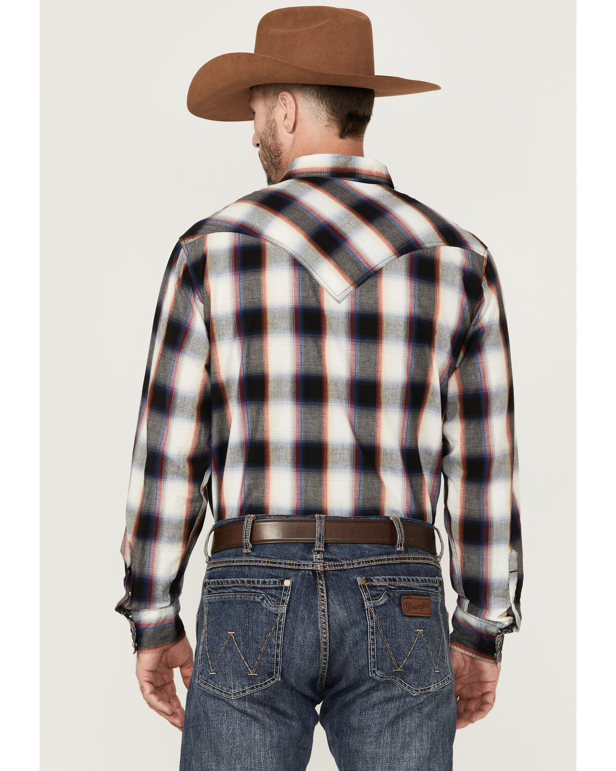 Image #4 - Roper Men's Large Ombre Plaid Long Sleeve Snap Western Shirt, Black, hi-res