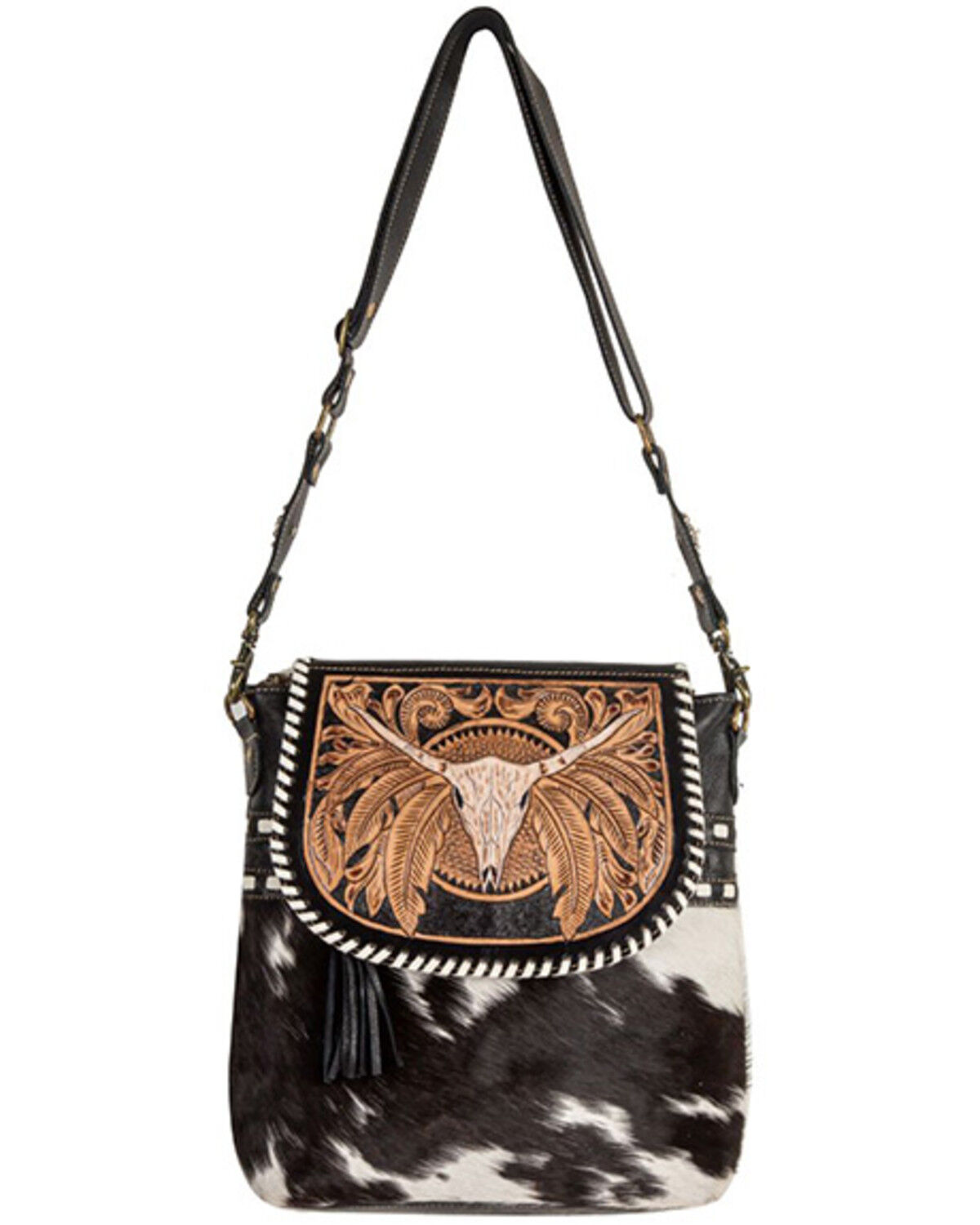 Image #4 - Myra Bag Women's Spirit of the Herd Hand Tooled Crossbody Bag, Black, hi-res