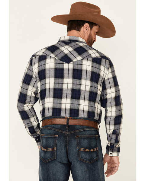 Image #4 - Cody James Men's Sawmill Buffalo Check Plaid Print Long Sleeve Snap Western Flannel Shirt - Big & Tall, Navy, hi-res