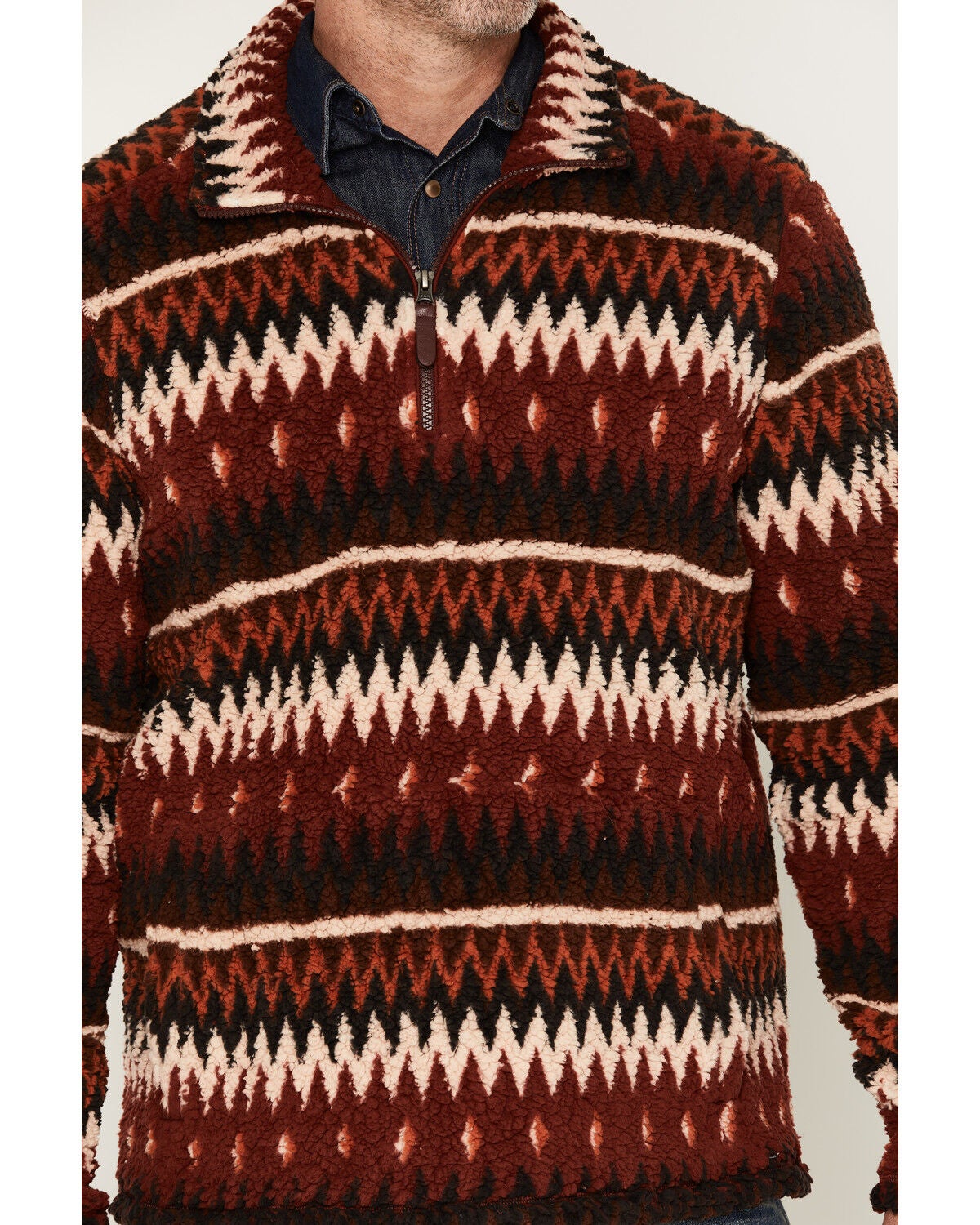 Image #3 - Cody James Men's Voyage Southwestern Striped Sherpa 1/4 Zip Pullover, Dark Red, hi-res