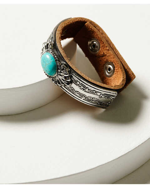 Cowgirl Confetti Women's Blue Moon Turquoise Stone Cuff Bracelet, Silver, hi-res
