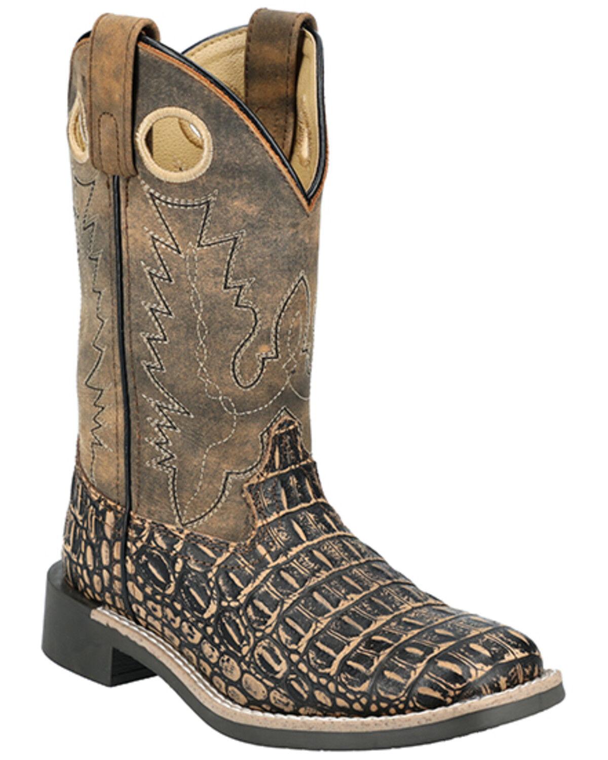 Image #1 - Smoky Mountain Boys' Gator Western Boots - Broad Square Toe, Black/brown, hi-res