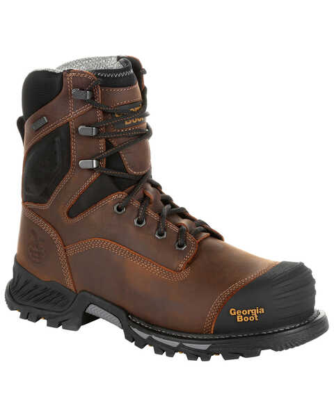 Image #1 - Georgia Boot Men's Rumbler Waterproof Work Boots - Composite Toe, Black/brown, hi-res