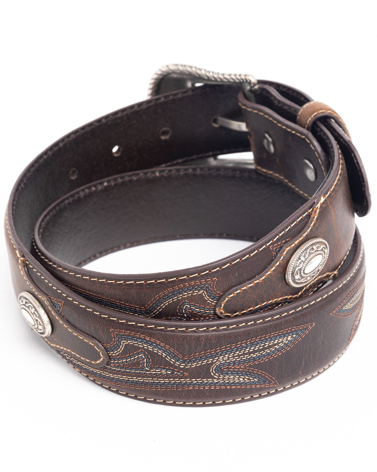 Image #2 - Cody James Men's Turquoise Stitched Longhorn Buckle Belt, Brown, hi-res