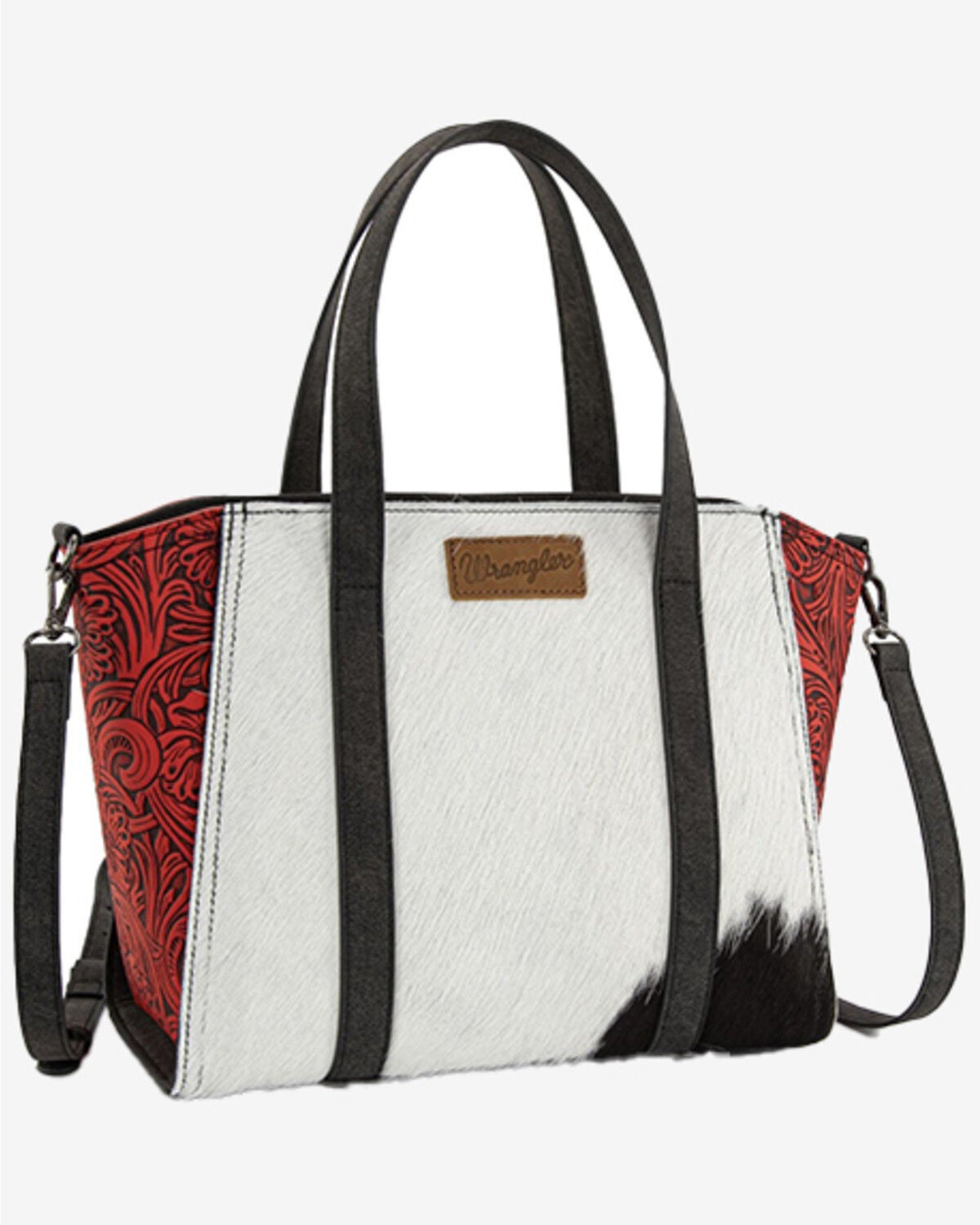 Wrangler Women's Cowhide Embossed Crossbody Tote Bag, Red, hi-res