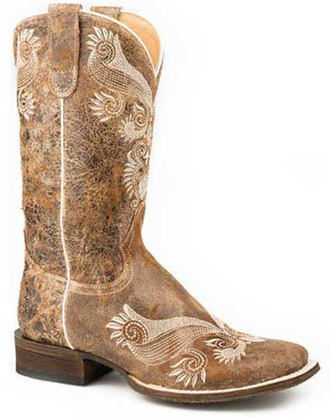 Image #1 - Roper Women's Distressed Brown Western Boots - Square Toe, Brown, hi-res