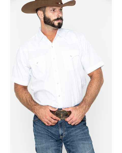 Image #3 - Ely Walker Men's Tone On Tone Stripe Short Sleeve Pearl Snap Western Shirt - Tall , White, hi-res