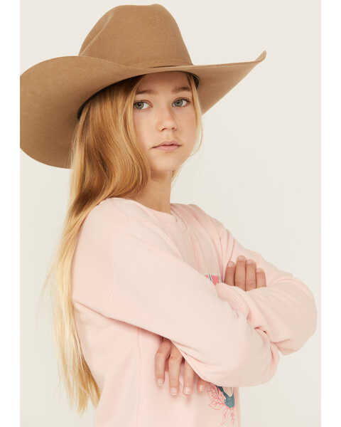 Image #2 - Ariat Girls' Horseshoe Sweatshirt , Pink, hi-res