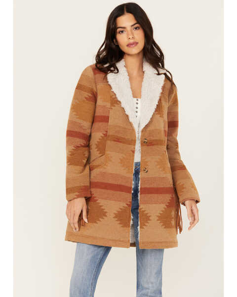 Idyllwind Women's Nettie Sherpa Collar Tonal Blanket Coat , Medium Brown, hi-res