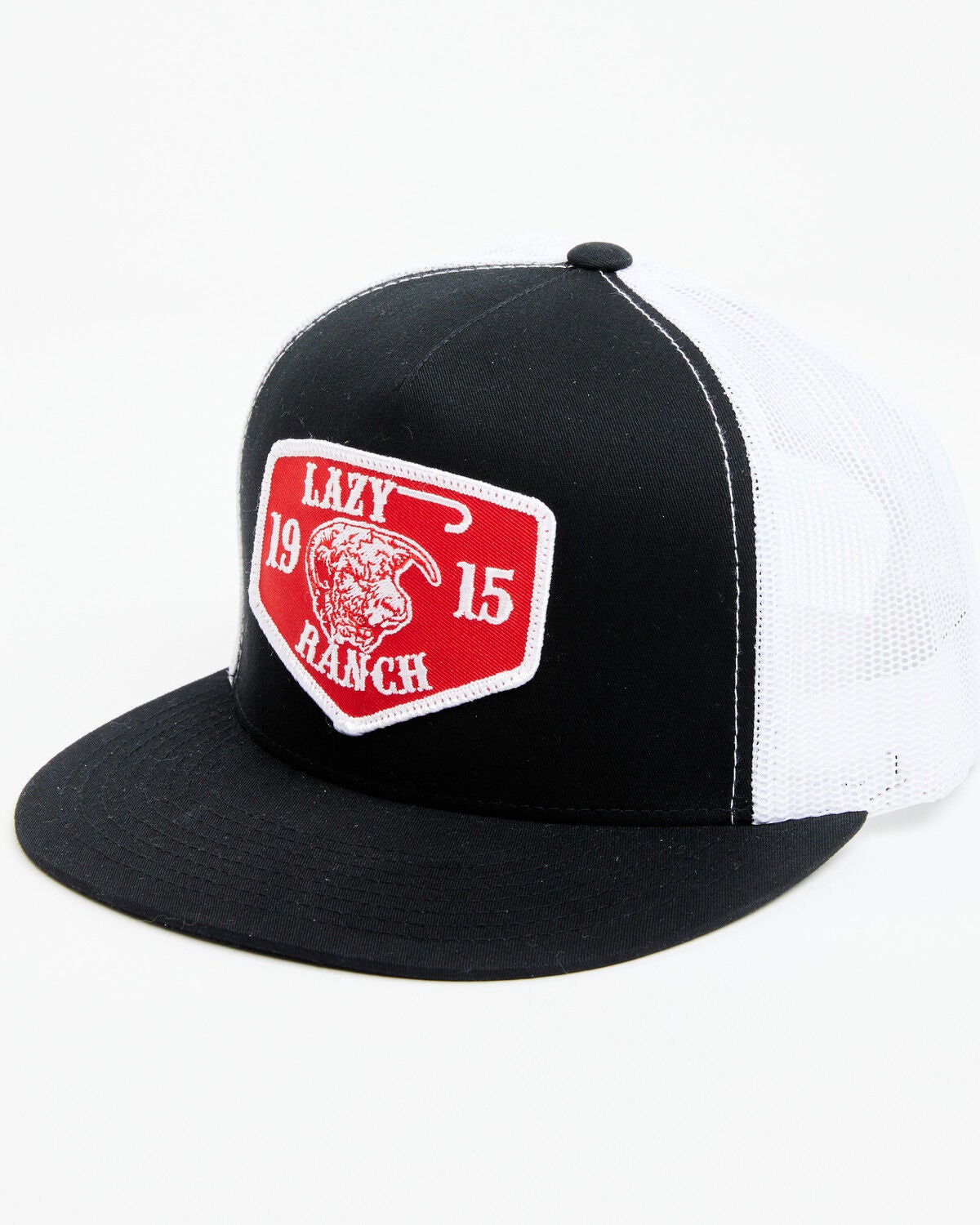 Lazy J Ranch Men's Red Ranch Logo Patch Mesh-Back Ball Cap, Black, hi-res