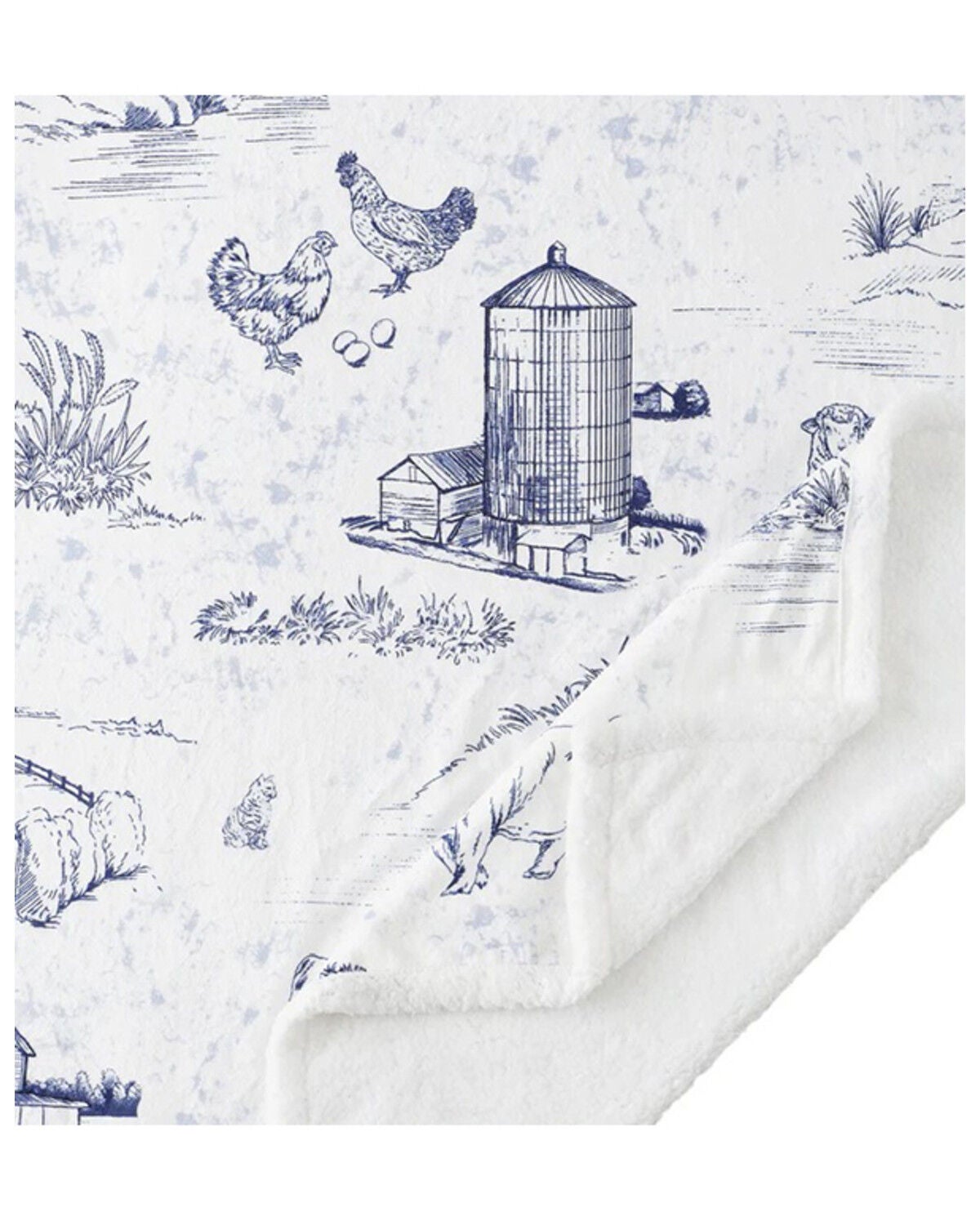 Image #3 - HiEnd Accents Farm Life Campfire Sherpa Throw Blue Blanket, White, hi-res