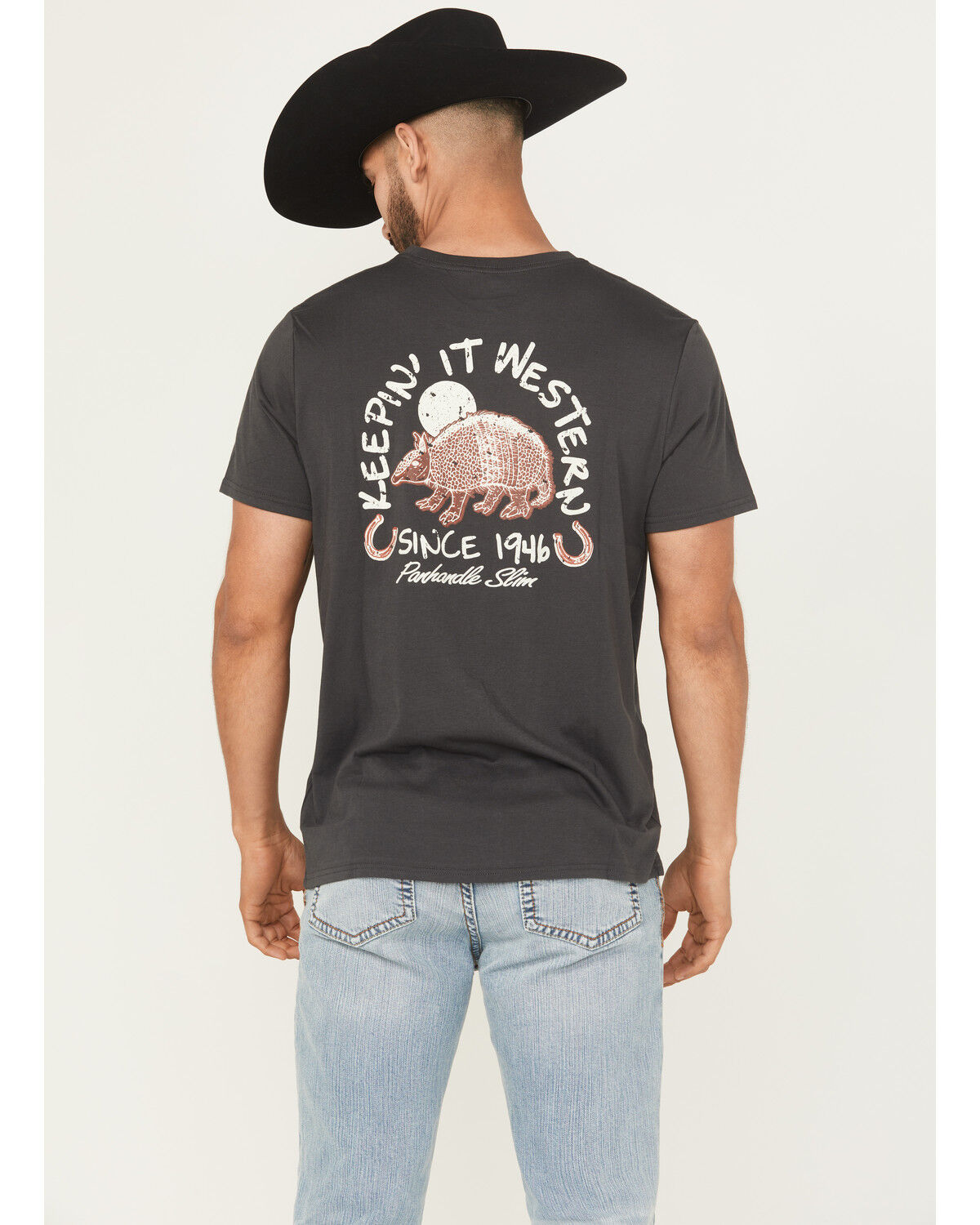 Image #1 - Panhandle Slim Men's Armadillo Short Sleeve Graphic T-Shirt, Charcoal, hi-res