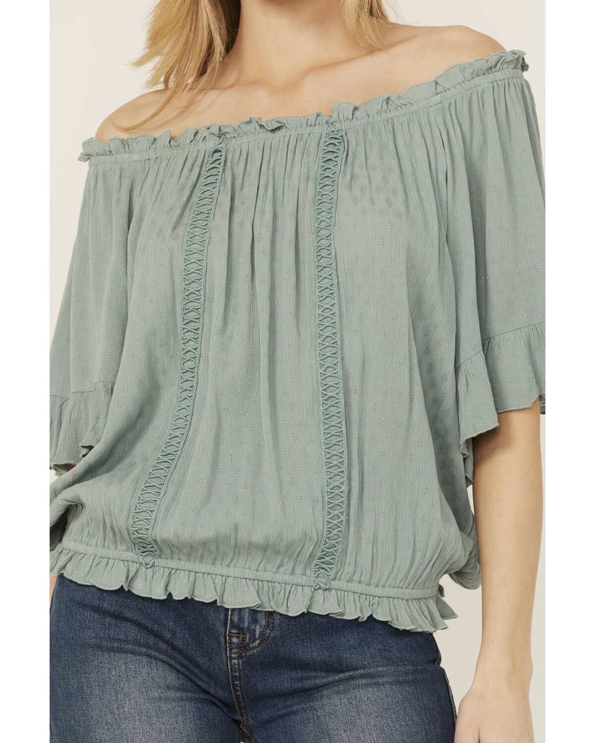 Image #3 - Band Of The Free Women's Solid Short Sleeve Off The Shoulder Blouse, Blue, hi-res