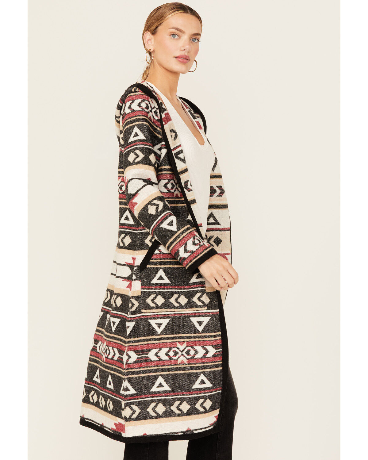 Image #2 - Cripple Creek Women's Southwestern Print Hooded Duster, Black, hi-res