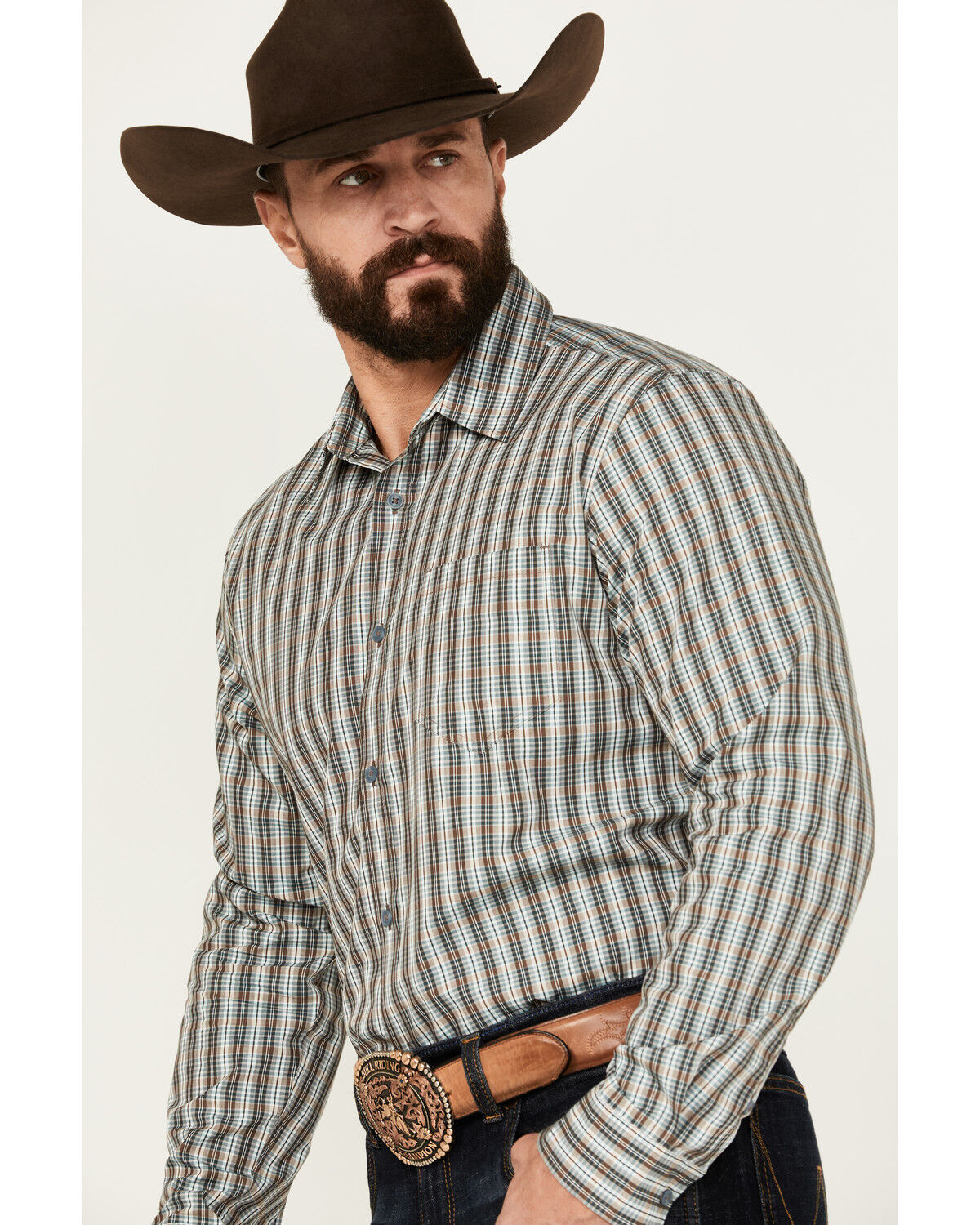 Image #2 - Gibson Trading Co Men's Stadium Plaid Print Long Sleeve Button-Down Shirt, Brown, hi-res