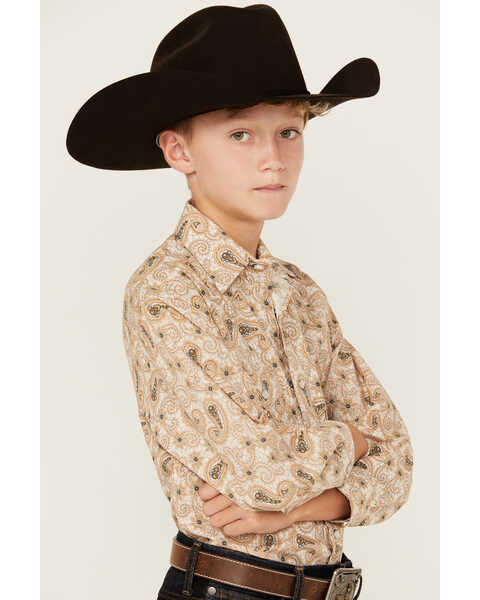 Image #2 - Rock & Roll Denim Boys' Paisley Print Long Sleeve Vintage Pearl Snap Western Shirt, Tan, hi-res