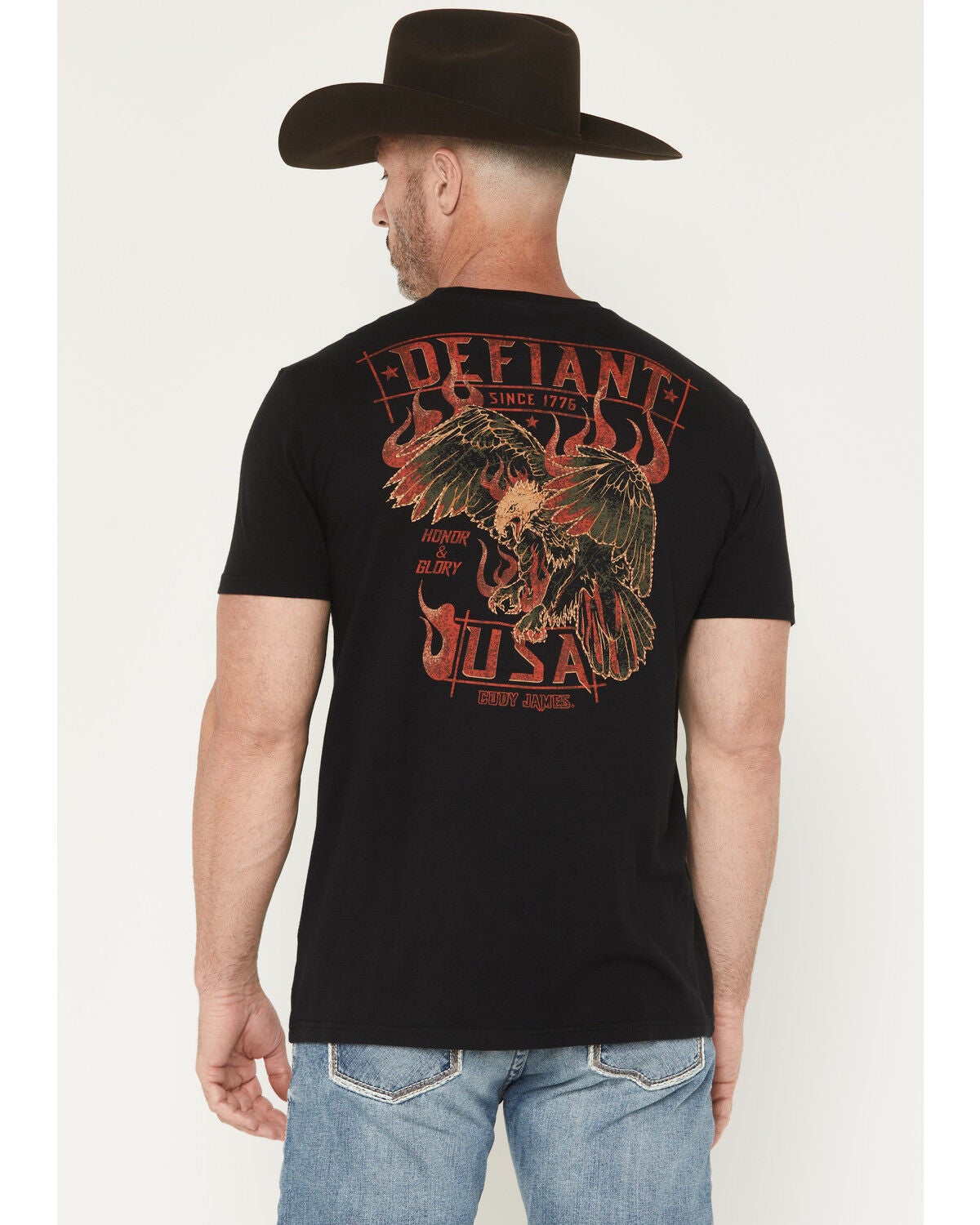 Cody James Men's Honor and Glory Eagle Embroidered Short Sleeve Graphic T-Shirt, Black, hi-res