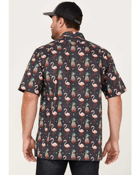 Image #4 - Scully Men's Pineapples & Flamingos Allover Print Short Sleeve Button Down Western Shirt , Black, hi-res