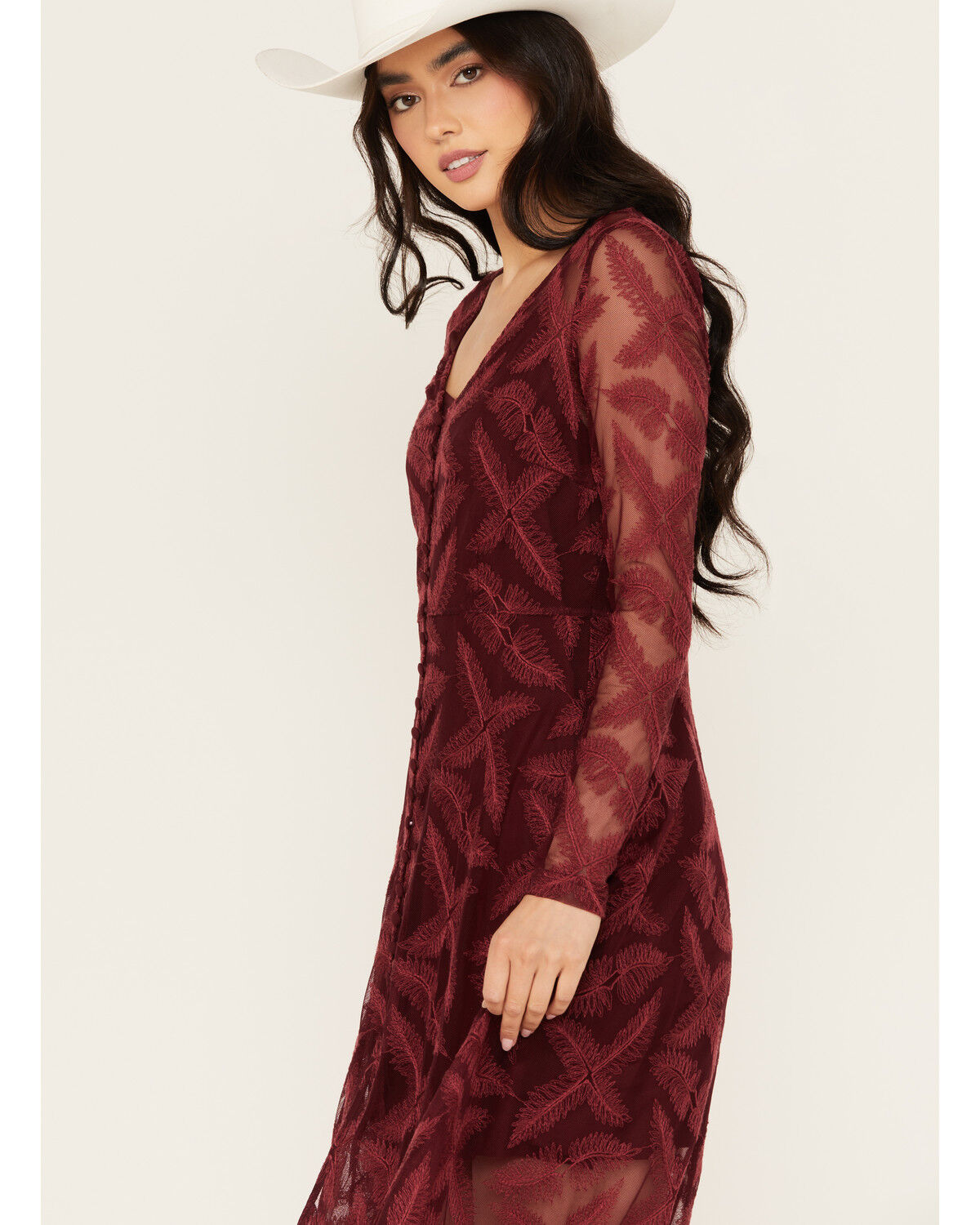 Image #3 - Shyanne Women's Lace Long Sleeve Maxi Dress, Maroon, hi-res