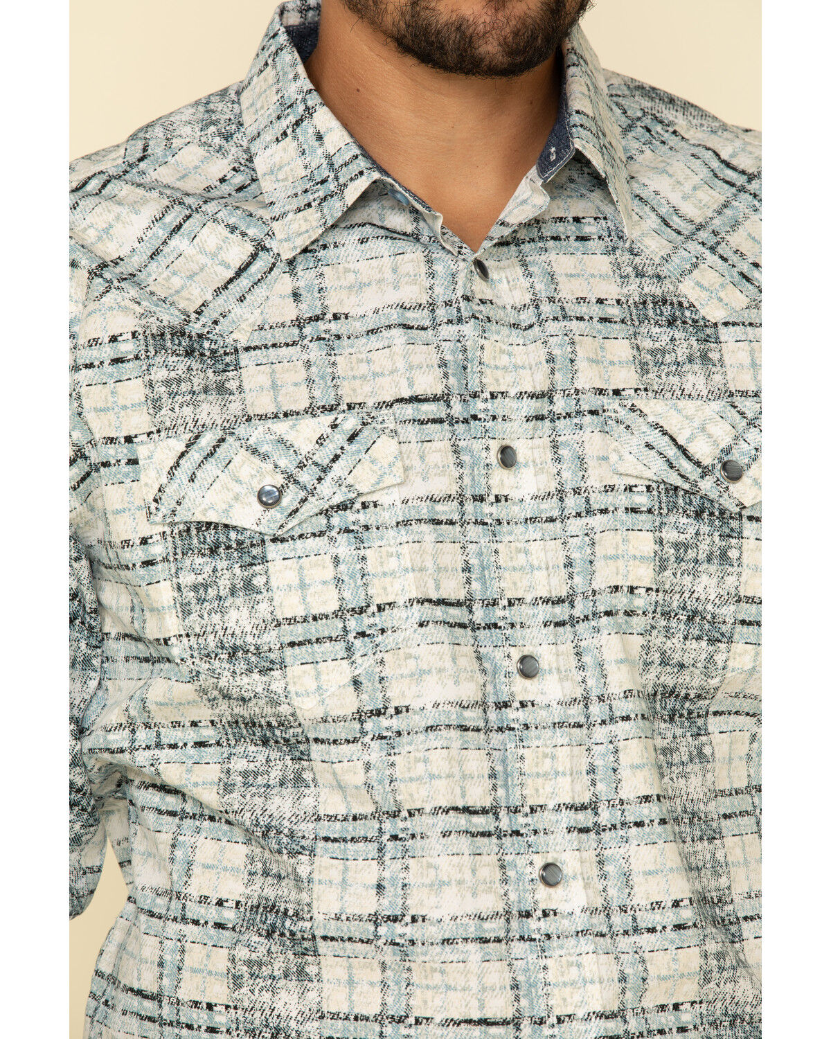Image #4 - Moonshine Spirit Men's Wash Out Plaid Long Sleeve Western Shirt, Blue, hi-res