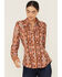 Image #2 - Wrangler x Lainey Wilson Women's Southwestern Print Long Sleeve Snap Western Shirt, Red, hi-res