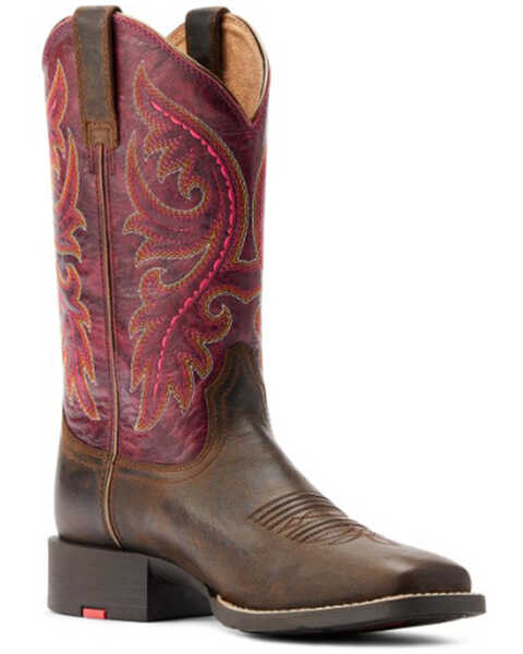 Image #1 - Ariat Women's Round Up Back Zip Western Performance Boots - Broad Square Toe, Brown, hi-res
