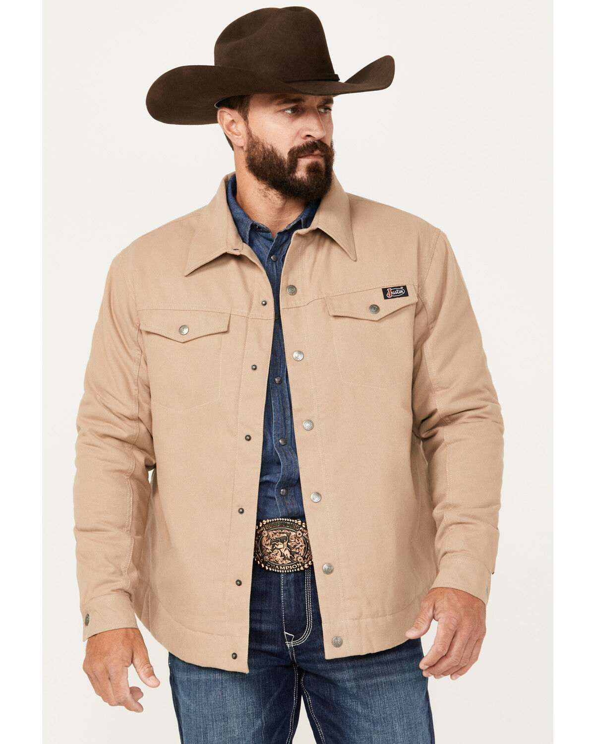 Image #1 - Justin Men's Jackson Snap Shacket, Tan, hi-res