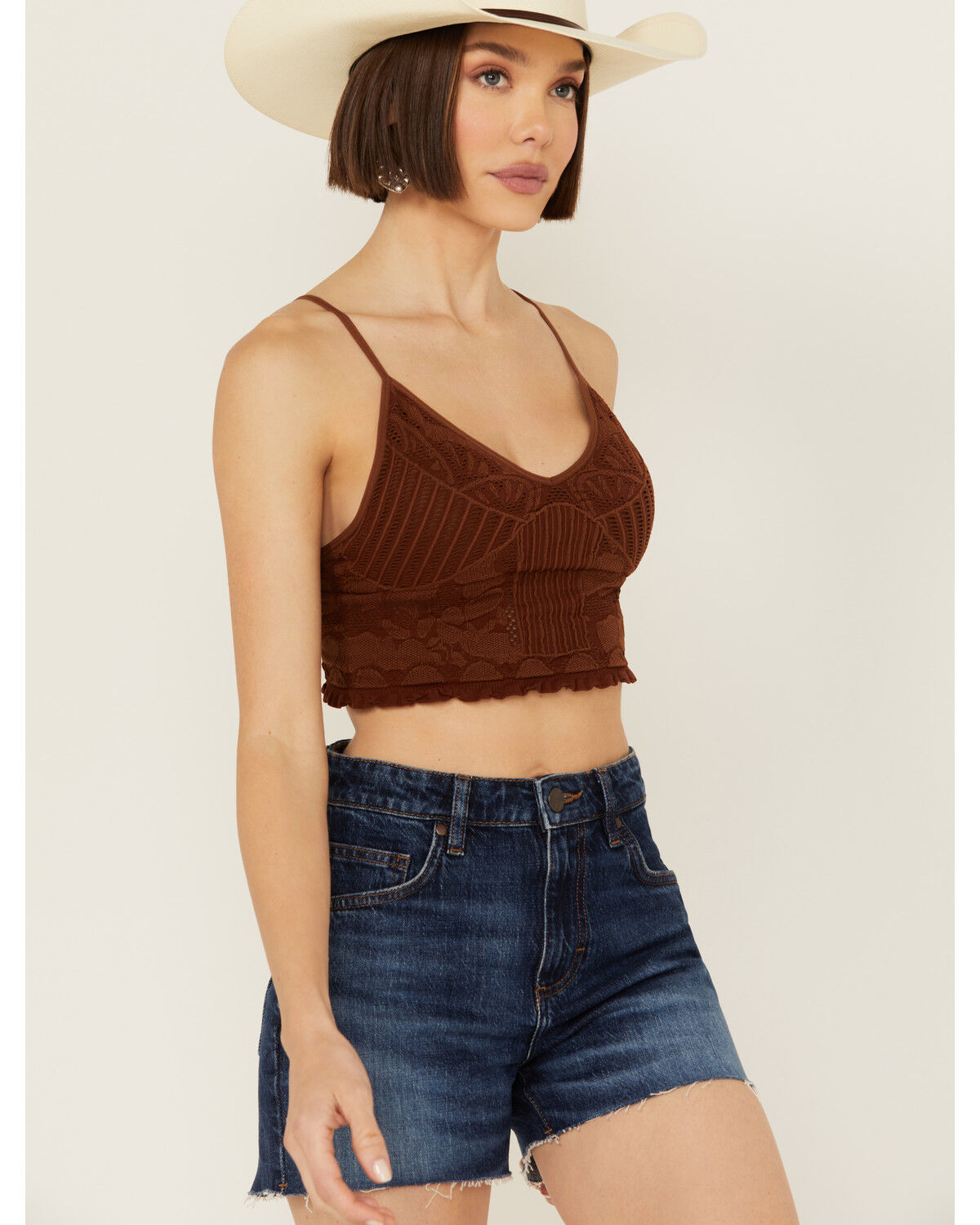 Image #1 - Fornia Women's Seamless Floral Bralette, Brown, hi-res
