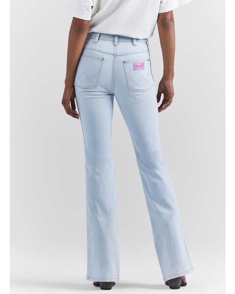 Image #5 - Wrangler® X Barbie™ Women's Light Wash High Rise Westward Pink Patch Stretch Bootcut Jeans , Light Wash, hi-res