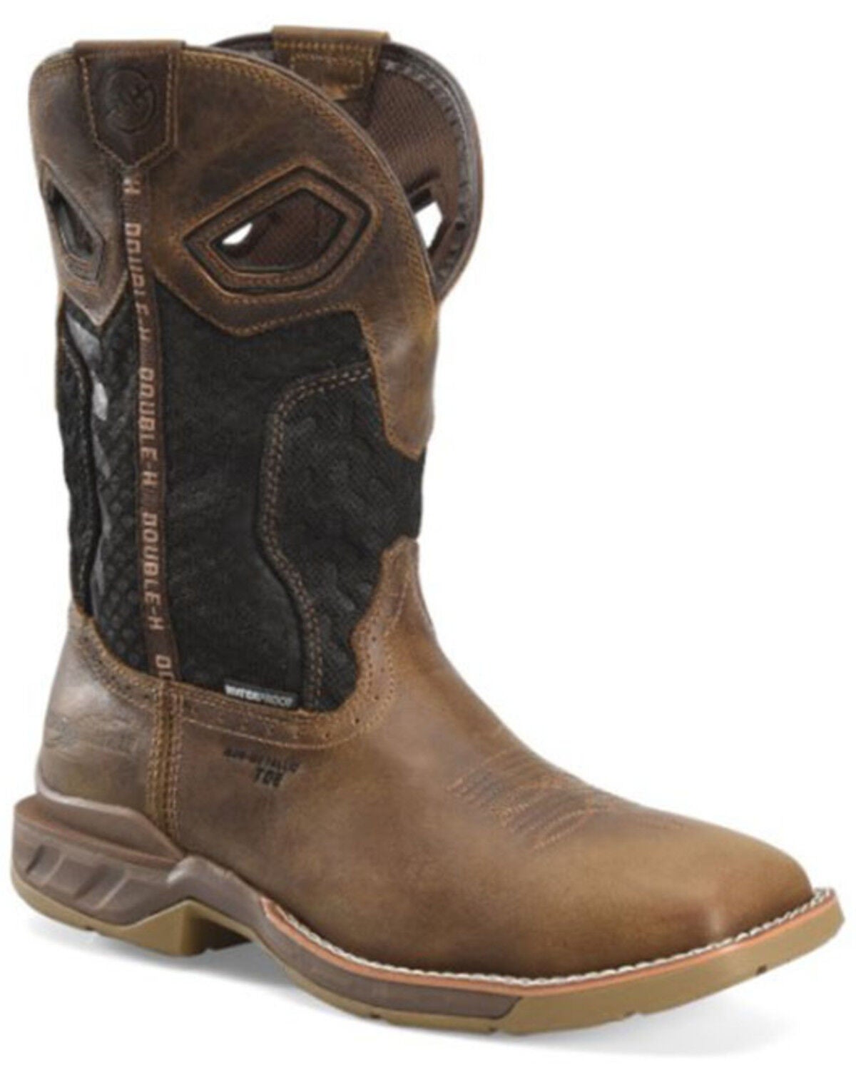 Double H Men's Zenon Waterproof Western Work Boots - Composite Toe, Black/brown, hi-res