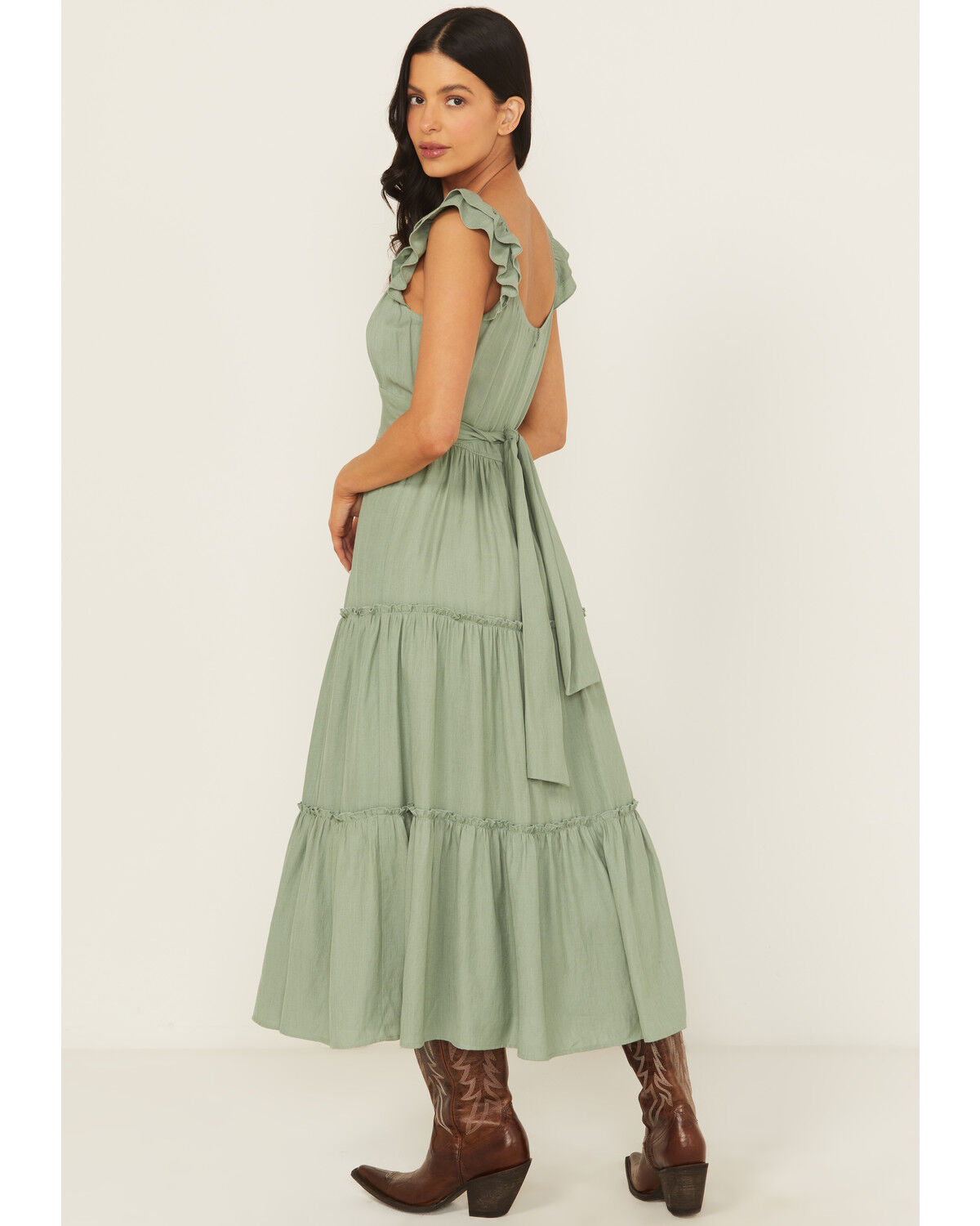 Image #4 - Ash & Violet Women's Flutter Sleeve Midi Dress, Sage, hi-res