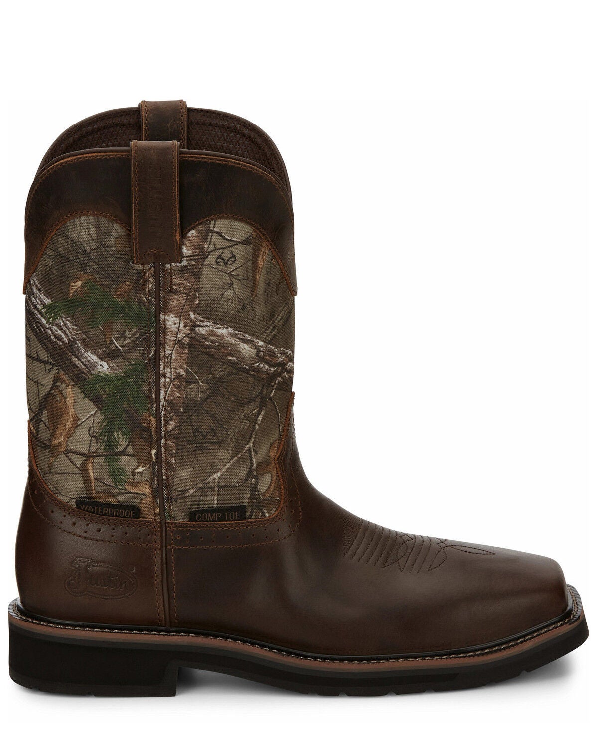 justin men's waterproof composite toe camo work boots