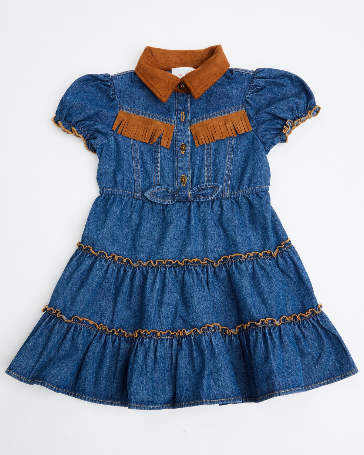 Sugar California Toddler Girls' Faux Suede Fringe Denim Dress, Dark Wash, hi-res