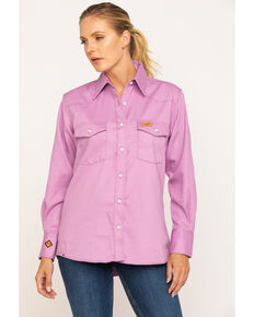 Wrangler Women's Flame-Resistant Long Sleeve Shirt, Purple, hi-res