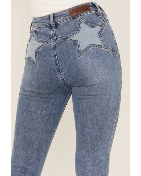 Image #2 - Rock & Roll Denim Women's Medium Wash High Rise Star Pocket Flare Jeans, Medium Wash, hi-res