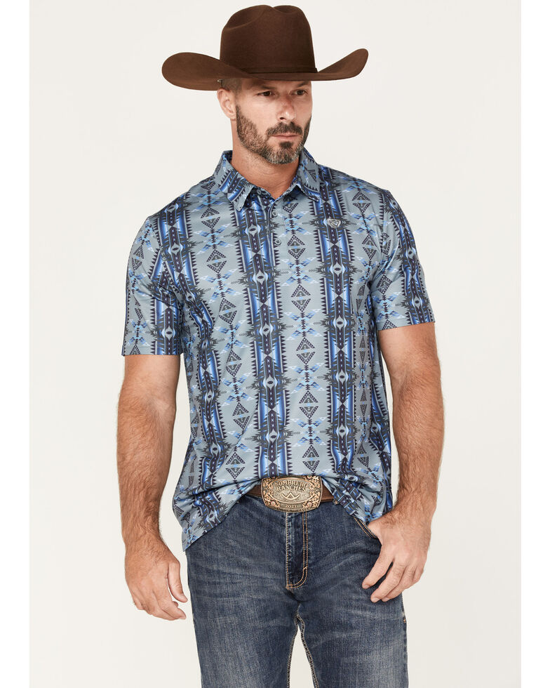 Rock & Roll Denim Men's R&R Southwest Print Polo T-Shirt , Charcoal, hi-res