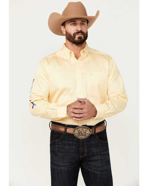 Ariat Men's Team Logo Twill Long Sleeve Button-Down Western Shirt - Tall , Yellow, hi-res