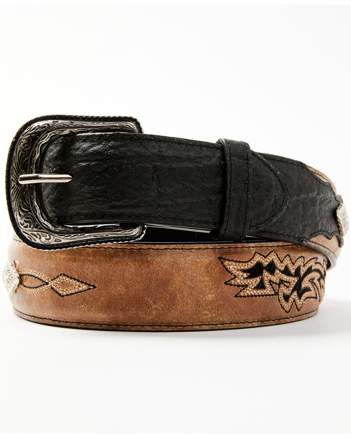 Image #1 - Moonshine Spirit Men's Embroidered Diamond Concho Leather Western Belt, , hi-res