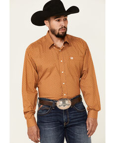 Cinch Men's Brown Stretch Geo Print Long Sleeve Button-Down Western Shirt , Brown, hi-res