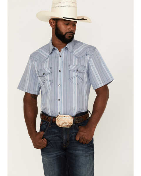Cody James Men's Springs Vertical Stripe Short Sleeve Snap Western Shirt , Blue, hi-res