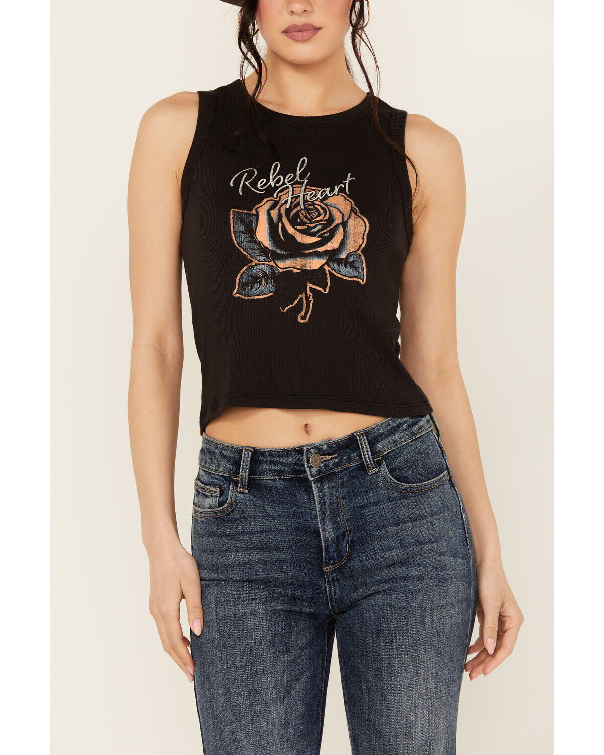 Image #3 - Girl Dangerous Women's Rebel Heart Rose Graphic Tank, Black, hi-res