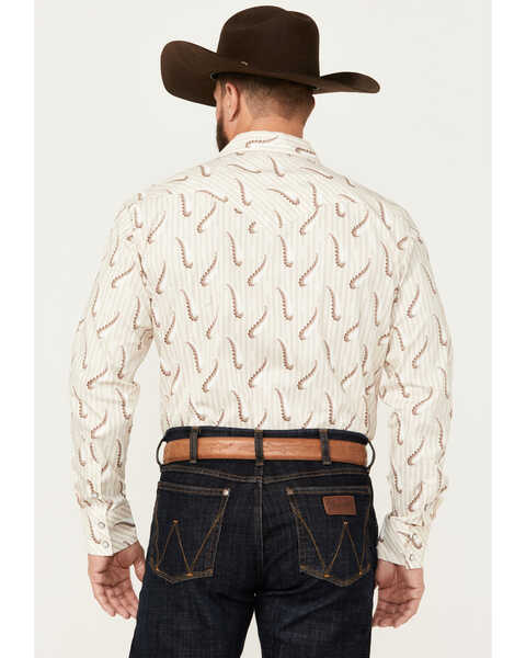 Image #4 - Rock & Roll Denim Men's Paisley Striped Print Long Sleeve Pearl Snap Stretch Western Shirt, Natural, hi-res