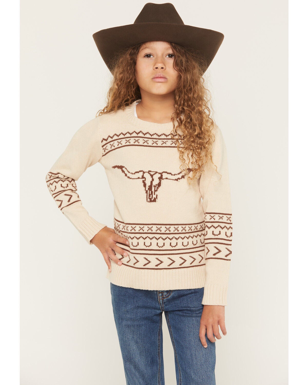 Cotton & Rye Girls' Longhorn Sweater, Cream, hi-res