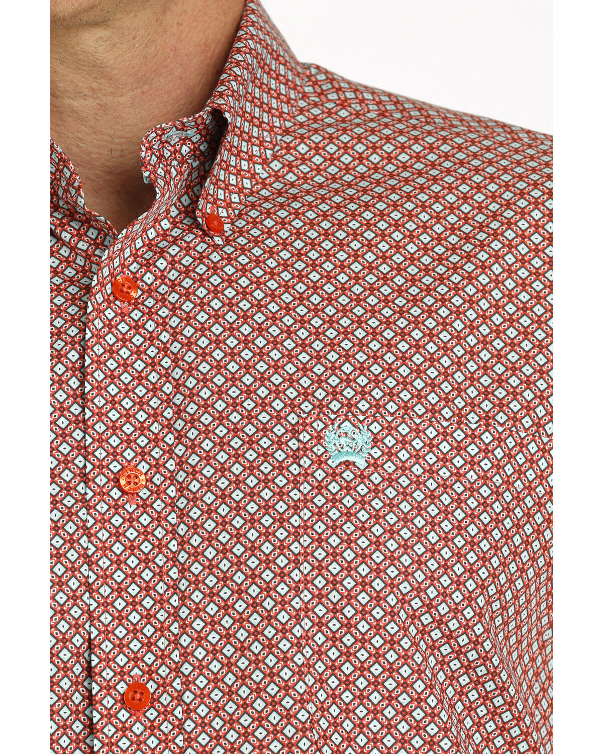 Image #2 - Cinch Men's Geo Print Long Sleeve Button-Down Western Shirt, Red, hi-res